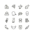 Allergy and rhinitis symptoms line icons. Allergic and allergen outline vector medicine symbols isolated