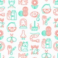 Allergy seamless pattern with thin line icons: runny nose, dust, streaming eyes, lactose intolerance, citrus, seafood, gluten free