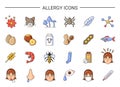 Allergy Sources Icons with Causative Agents Set