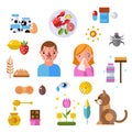 Allergy symbols and people disease information vector symbols