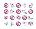 Allergy and symptoms line color icons set. Dermatological, infectious disease. Food intolerance, poisoning. Flu, influenza Royalty Free Stock Photo