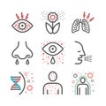 Allergy symptoms line icons infographic. Vector sign for web graphic.