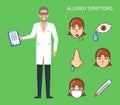 Allergy Symptoms Poster, Cough and Rhinitis Vector Royalty Free Stock Photo