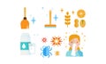 Allergy symptoms and treatment icons set, allergic reaction to dust, food, dairy products, insects, allergic rhinitis