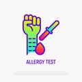 Allergy test icon: hand and pipette with allergens