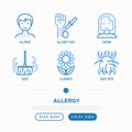 Allergy thin line icons set: dust, dust mite, pollen, allergy test, edema. Modern vector illustration