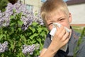 Allergy to flower pollen, spring, the boy with scarf Royalty Free Stock Photo