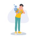 Allergy to Flowers Concept. Allergic man with Pollen Allergy Royalty Free Stock Photo