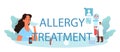 Allergy treatmet typographic header. Disease with allergy symptom, medical