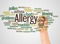 Allergy word cloud and hand with marker concept Royalty Free Stock Photo