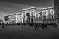 Galleria vittorio Emanuele view from Piazza Duomo Milan Italy black and white image Royalty Free Stock Photo