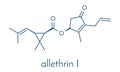 Allethrin pyrethroid insecticide. Synthetic analog of chrysanthemum flower chemical. Often used against mosquitos. Skeletal.