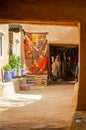 Alley with carpet stores in the Kasbah Ait Ben Haddou in Ouarzazate, Morocco October 2019 Royalty Free Stock Photo