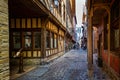 Alley of Cats in historic centre of Troyes with half timbered buildings