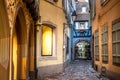 Alley with cobblestones and old architecture seen from  Strasbourg France Royalty Free Stock Photo