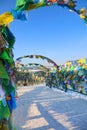 Alley of colorful prayer flags wind horse Royalty Free Stock Photo