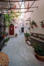 Alley decorated with flowers and plants in the historic center of Grottaglie Royalty Free Stock Photo