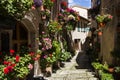 Alley with flowers in Spello - HDR Royalty Free Stock Photo