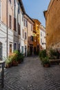 An alley leading through the traditional homes in the Trastevere neighborhood of