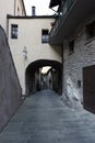 Alley in the mountain village in Bard, vertical image Royalty Free Stock Photo