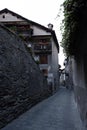 Alley in the mountain village in Bard, vertical image Royalty Free Stock Photo