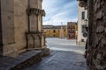 Alley next to the cathedral that gives access to the main square of Cuenca medieval city. Europe Spain Royalty Free Stock Photo