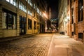 An alley at night, in Brooklyn, New York. Royalty Free Stock Photo