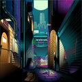 Alley at night cyber punk theme Royalty Free Stock Photo