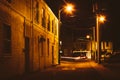 Alley at night, in Hanover, Pennsylvania. Royalty Free Stock Photo