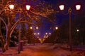 Alley night lamp winter Royalty Free Stock Photo