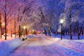 Alley night lamp winter Royalty Free Stock Photo