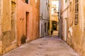 Alley with old houses in mediterranean town Felanitx on Majorca, Spain Royalty Free Stock Photo