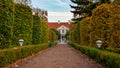 Alley in the Oliwa park in autumn scenery. Royalty Free Stock Photo