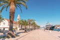 Alley with palm trees in Trogir town, Adriatic coast, Croatia