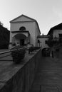 Alley and small mountain church in the village of Bard Royalty Free Stock Photo