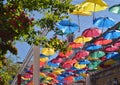 Alley soaring umbrellas. Saint Petersburg.