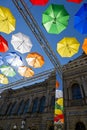 Alley of soaring umbrellas in Solyany Lane in St. Petersburg