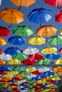 Alley of soaring umbrellas in Solyany Lane in St. Petersburg