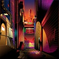 Alley at sunset urban life vector Royalty Free Stock Photo