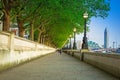 Alley at the Thames river in London at dusk