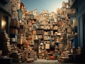 Alley of Towering Book Stacks and Furniture. Generative AI