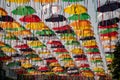 Alley of umbrellas. Installation of a city day in Sumy, Ukraine