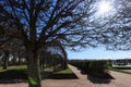 Alley in the Upper Garden of Peterhof park in spring sunny day