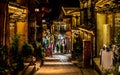 Alley view of Dukezong Tibetan old town at night Shangri-La Yunnan China