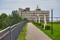 Alleya Statuy antique monuments near the abandoned ruins in Ermitazh-Vyborg, Vyborg, Russia Royalty Free Stock Photo