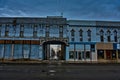 Historic blue buildings on a rainy day in Emporia Kansas Royalty Free Stock Photo