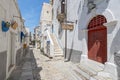 Alleyway with stairs in the historic town of Peschici, Gargano, Foggia, Apulia, Italy