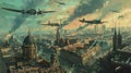 Allied Triumph: Bombers Over Berlin - World War II Victory Royalty Free Stock Photo