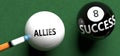 Allies brings success - pictured as word Allies on a pool ball, to symbolize that Allies can initiate success, 3d illustration