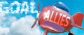 Allies helps achieve a goal - pictured as word Allies in clouds, to symbolize that Allies can help achieving goal in life and